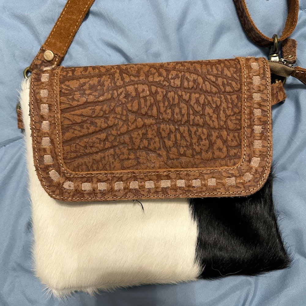 Brown and Black Leather Crossbody Bag